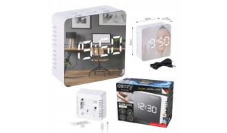 ZEGAR BUDZIK CR1150 BIAŁY PODŚWIETLANY POMIAR TEMPERATURY 3 TRYBY