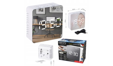 ZEGAR BUDZIK CR1150 BIAŁY PODŚWIETLANY POMIAR TEMPERATURY 3 TRYBY