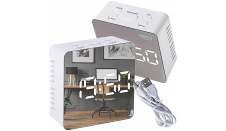 ZEGAR BUDZIK CR1150 BIAŁY PODŚWIETLANY POMIAR TEMPERATURY 3 TRYBY