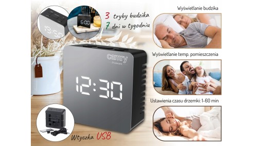 ZEGAR BUDZIK CR1150 czarny 8,3cm PODŚWIETLANY POMIAR TEMPERATURY 3 TRYBY