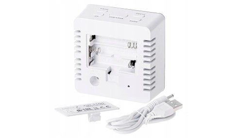 ZEGAR BUDZIK CR1150 BIAŁY PODŚWIETLANY POMIAR TEMPERATURY 3 TRYBY