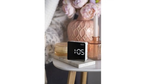 ZEGAR BUDZIK CR1150 BIAŁY PODŚWIETLANY POMIAR TEMPERATURY 3 TRYBY