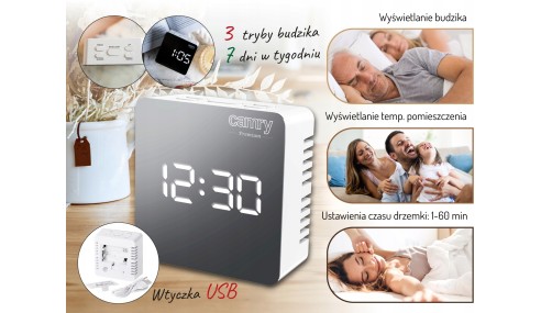 ZEGAR BUDZIK CR1150 BIAŁY PODŚWIETLANY POMIAR TEMPERATURY 3 TRYBY