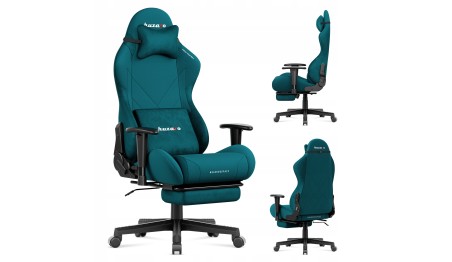 Fotel gamingowy obrotowy szary podnóżek 155° poduszka lędźwiowa + zagłówek