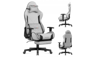 Fotel gamingowy z podnóżkiem 155° obrotowy poduszki 2D podłokietniki HUZARO