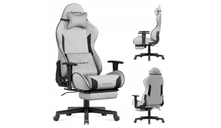 Fotel gamingowy z podnóżkiem 155° obrotowy poduszki 2D podłokietniki HUZARO