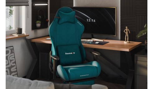 Fotel gamingowy obrotowy szary podnóżek 155° poduszka lędźwiowa + zagłówek