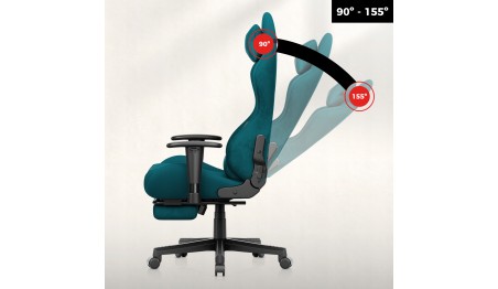 Fotel gamingowy obrotowy szary podnóżek 155° poduszka lędźwiowa + zagłówek