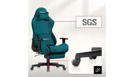 Fotel gamingowy obrotowy szary podnóżek 155° poduszka lędźwiowa + zagłówek