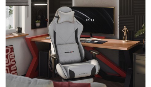 Fotel gamingowy z podnóżkiem 155° obrotowy poduszki 2D podłokietniki HUZARO