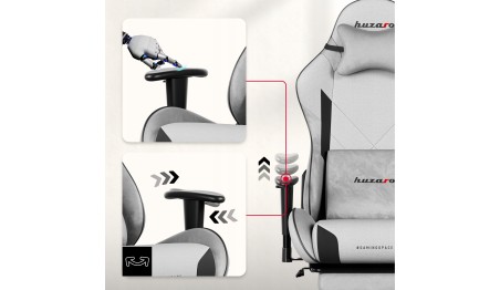 Fotel gamingowy z podnóżkiem 155° obrotowy poduszki 2D podłokietniki HUZARO