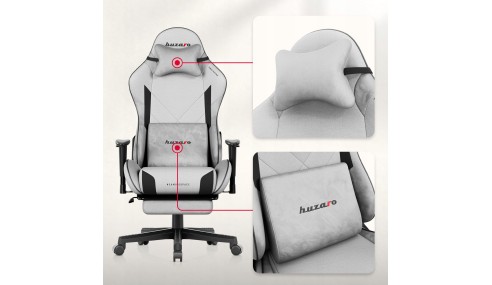 Fotel gamingowy z podnóżkiem 155° obrotowy poduszki 2D podłokietniki HUZARO