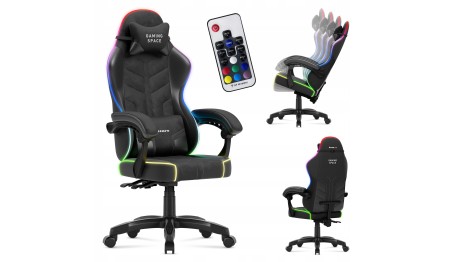 Fotel Gamingowy obrotowy Welurowy RGB Krzesło Gracza Poduszki Pilot HUZARO