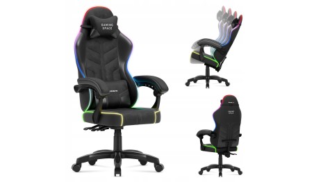 Fotel Gamingowy obrotowy Welurowy RGB Krzesło Gracza Poduszki Pilot HUZARO