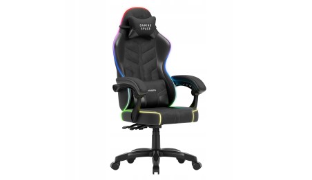 Fotel Gamingowy obrotowy Welurowy RGB Krzesło Gracza Poduszki Pilot HUZARO