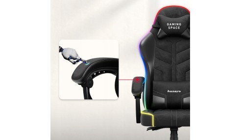 Fotel Gamingowy obrotowy Welurowy RGB Krzesło Gracza Poduszki Pilot HUZARO