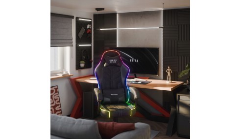 Fotel Gamingowy obrotowy Welurowy RGB Krzesło Gracza Poduszki Pilot HUZARO