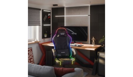 Fotel Gamingowy obrotowy Welurowy RGB Krzesło Gracza Poduszki Pilot HUZARO