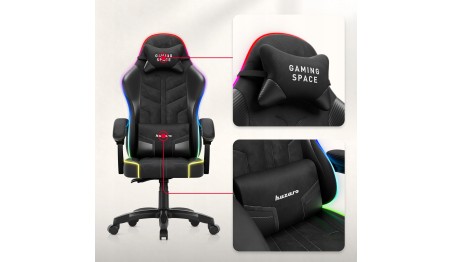 Fotel Gamingowy obrotowy Welurowy RGB Krzesło Gracza Poduszki Pilot HUZARO