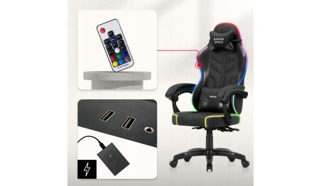 Fotel Gamingowy obrotowy Welurowy RGB Krzesło Gracza Poduszki Pilot HUZARO