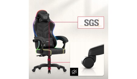 Fotel Gamingowy obrotowy Welurowy RGB Krzesło Gracza Poduszki Pilot HUZARO