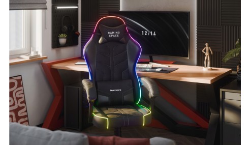 Fotel Gamingowy obrotowy Welurowy RGB Krzesło Gracza Poduszki Pilot HUZARO