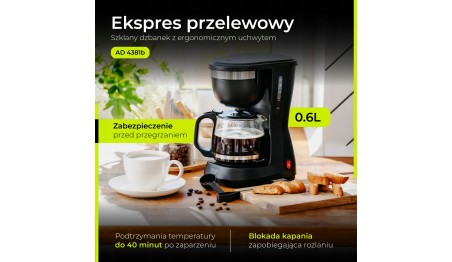 EKSPRES przelewowy AD 4381B 0,6 l KOMPAKTOWY MOC 600W FILTR