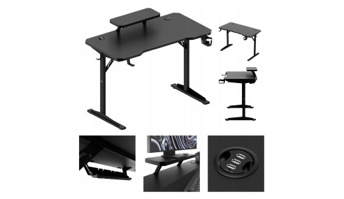 Biurko gamingowe komputerowe Stolik stół biurowy półka gniazdo USB uchwyt