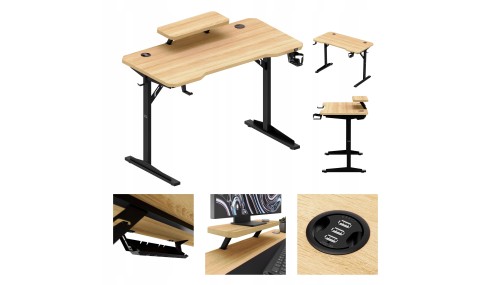 Biurko gamingowe komputerowe Stolik stół biurowy półka gniazdo USB uchwyt