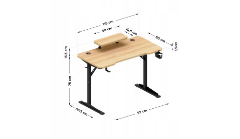 Biurko gamingowe komputerowe Stolik stół biurowy półka gniazdo USB uchwyt
