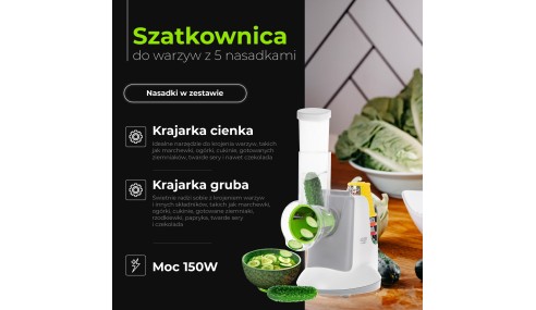 Szatkownica elektryczna do warzyw 5 nasadek stabilna z uchwytem Tarka