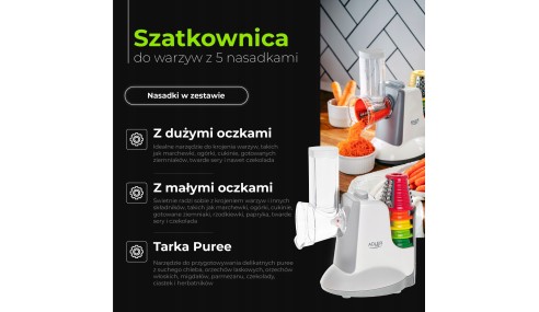 Szatkownica elektryczna do warzyw 5 nasadek stabilna z uchwytem Tarka