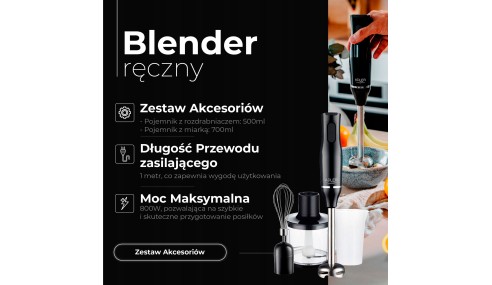 Blender ręczny 800W stalowe ostrza pojemnik 700ml rozdrabniacz miarka ADLER