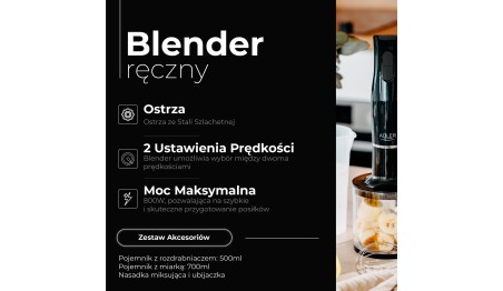 Blender ręczny 800W stalowe ostrza pojemnik 700ml rozdrabniacz miarka ADLER