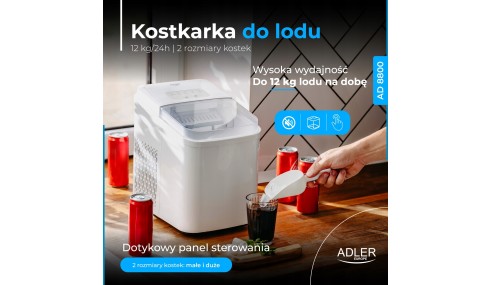 Kostkarka do lodu 12 kg/24h|2 rozm.kostek Tryb czyszczenia Panel dotykowy