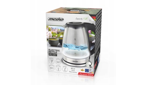 Czajnik Elektryczny Szklany 1,8L 1500W Białe LED Automatyczne Wyłączanie