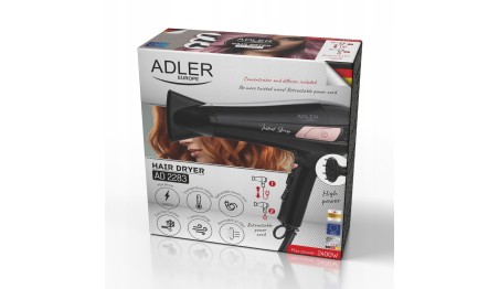 SUSZARKA DO WŁOSOW ZWIJANY PRZEWÓD Adler 2400W + DYFUZOR KONCENTRATOR