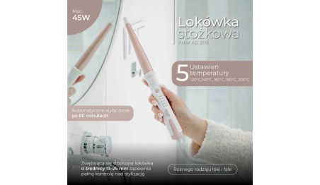LOKÓWKA stożkowa ERGONOMICZNA Adler AD 2119|5 USTAWIEŃ TEMP. MOC 45W