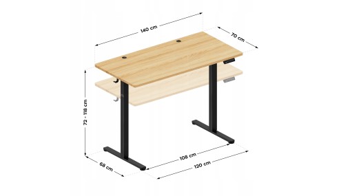 Biurko Elektryczne 140cm Regulowane Pamięć stolik biurowy Leader 7.3 Dąb