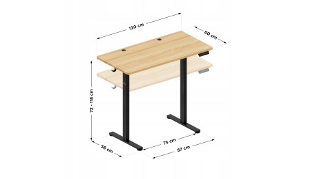 Biurko Elektryczne 120cm Regulowane Pamięć stolik biurowy Leader 6.9 Dąb