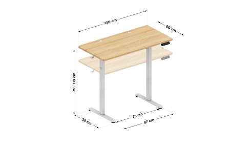 Biurko Elektryczne 120cm Regulowane Pamięć stolik biurowy Leader 6.9 Dąb