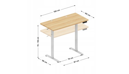 Biurko Elektryczne 120cm Regulowane Pamięć stolik biurowy Leader 6.9 Dąb