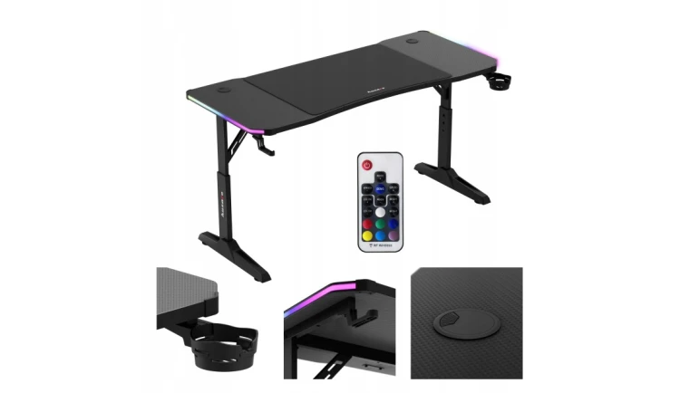 Biurko gamingowe LED RGB z regulacją 6 poziomów Stół Gamingowy dla Gracza