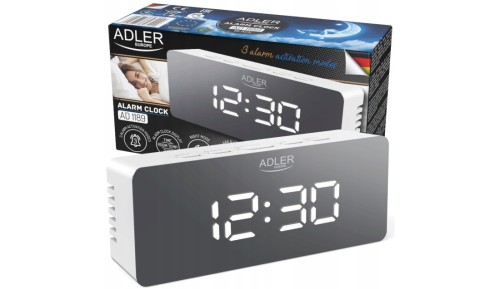 ZEGAR ELEKTRONICZNY BUDZIK TERMOMETR LUSTRO BIAŁY ADLER