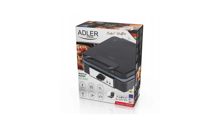 Gofrownica Duża Moc 1800W 4 Gofry Na Raz Adler