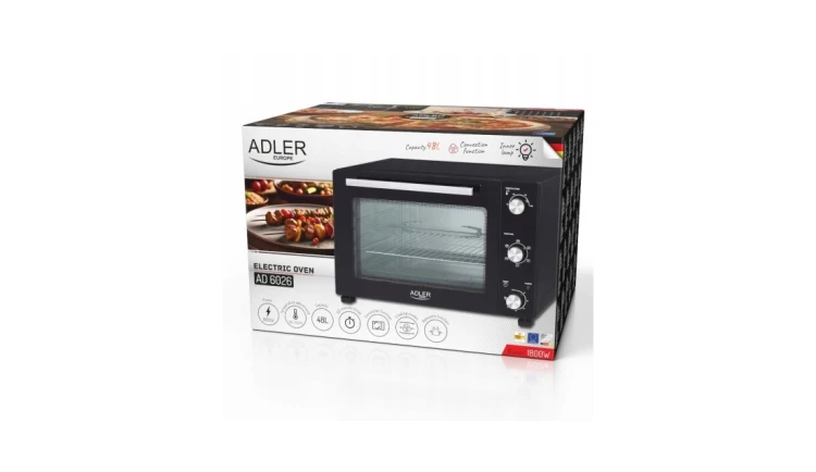 Piekarnik Elektryczny 48L 1800W Regulacja 5 Trybów pieczenia Zestaw Adler