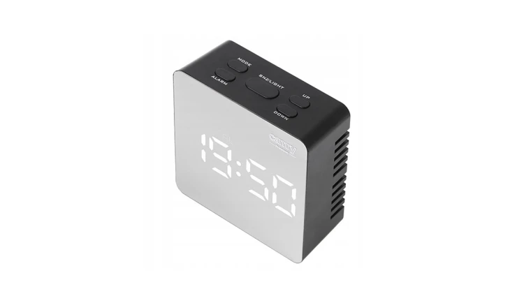 ZEGAR BUDZIK CR1150 czarny 8,3cm PODŚWIETLANY POMIAR TEMPERATURY 3 TRYBY