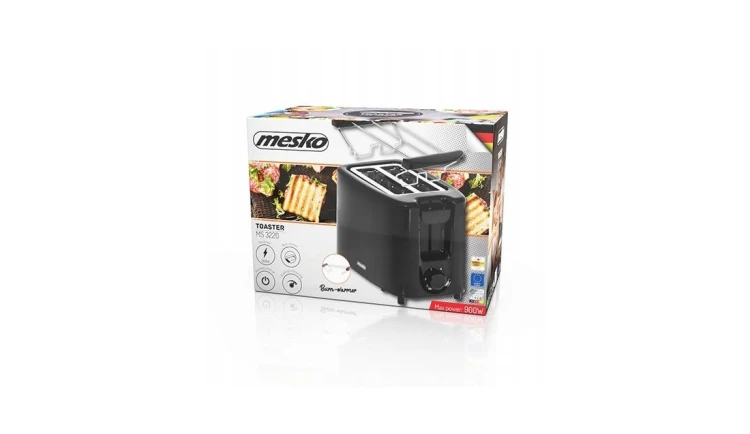 Toster Opiekacz 2 Kromki Grzanki Czarny 900W Mesko