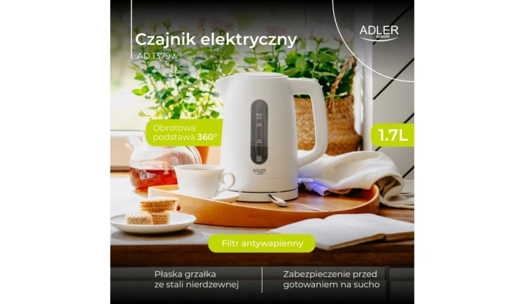 CZAJNIK elektryczny Adler AD 1379w 2200 W 1,7 l biały STRIX