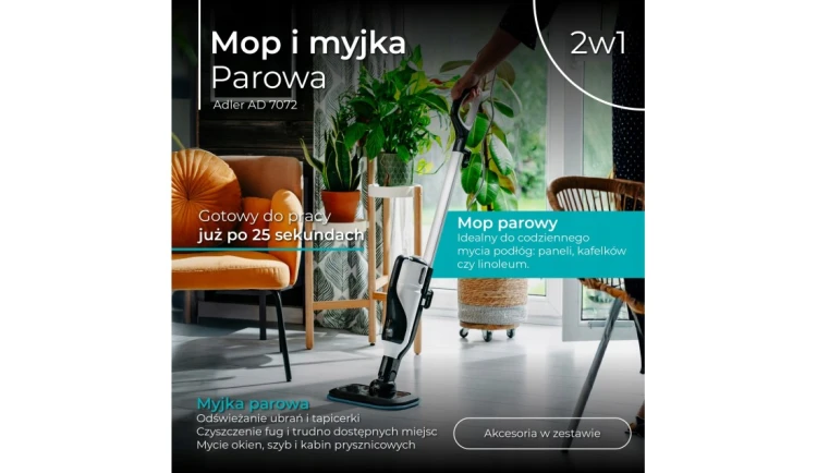 2W1 MOP PAROWY MYJKA 1500 W / 380 ml BARDZO SZYBKIE NAGRZEWANIE